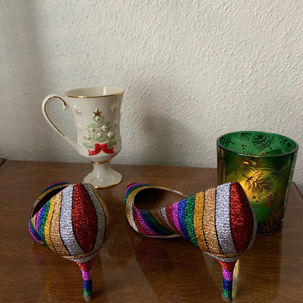 Nina Multicolor Striped Women's Heels, Kitten Heel 2” - Picture 2 of 5